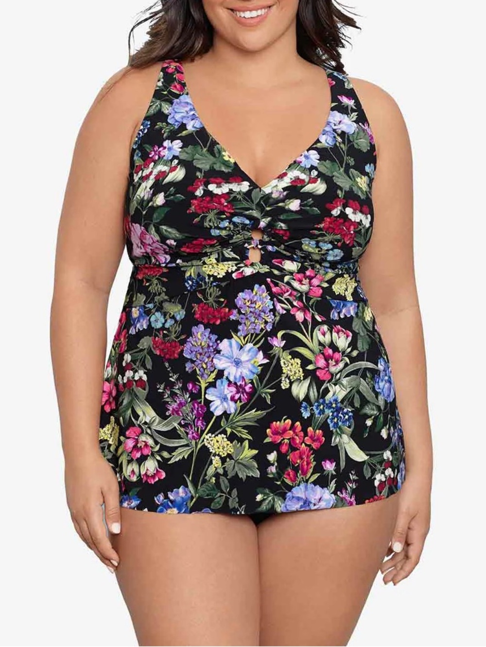 Trimshaper Floral Women's Tankini Swimsuit Bathing Suit Top 18W Multicolored